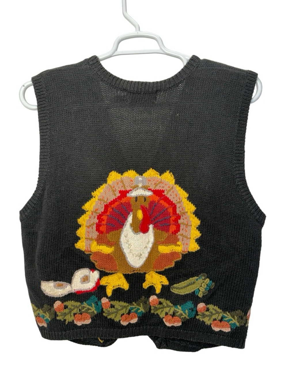Vintage Design Options Knit Sweater Vest Embroidered Turkey Thanksgiving OS